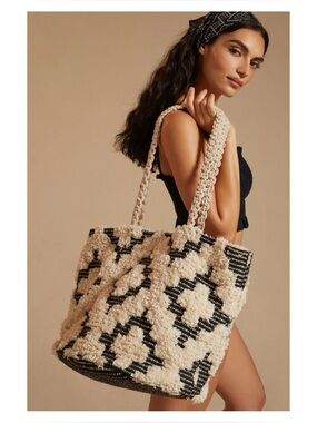 NWT Anthropologie Trellis Tote Bag In Black & Ivory